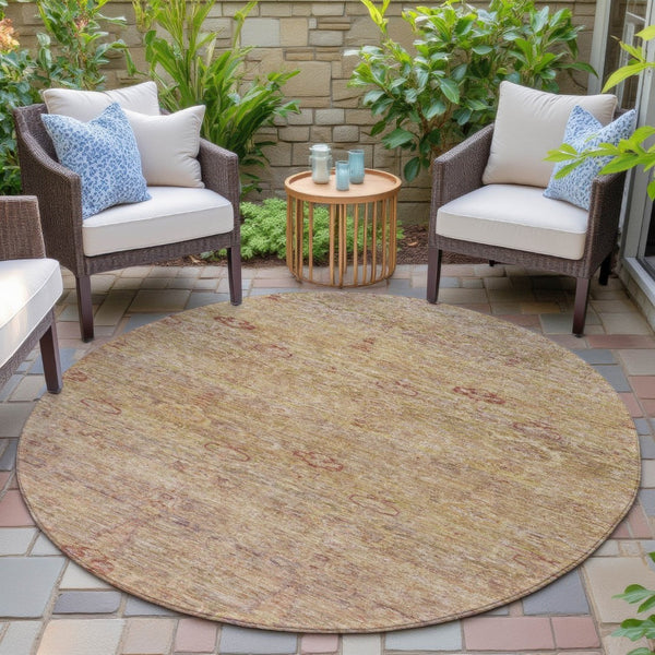 HomeRoots 5' Coral and Copper Oriental Washable Area Rug – Durable, Stylish & Easy-Care for Indoor/Outdoor Use 8' Round 631145