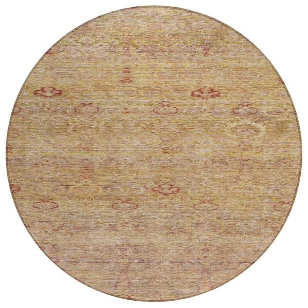 HomeRoots 5' Coral and Copper Oriental Washable Area Rug – Durable, Stylish & Easy-Care for Indoor/Outdoor Use 8' Round 631145
