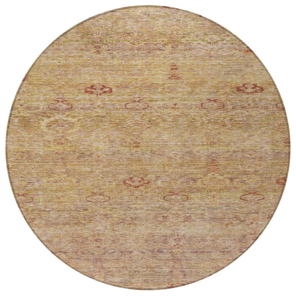 HomeRoots 5' Coral and Copper Oriental Washable Area Rug – Durable, Stylish & Easy-Care for Indoor/Outdoor Use 8' Round 631145