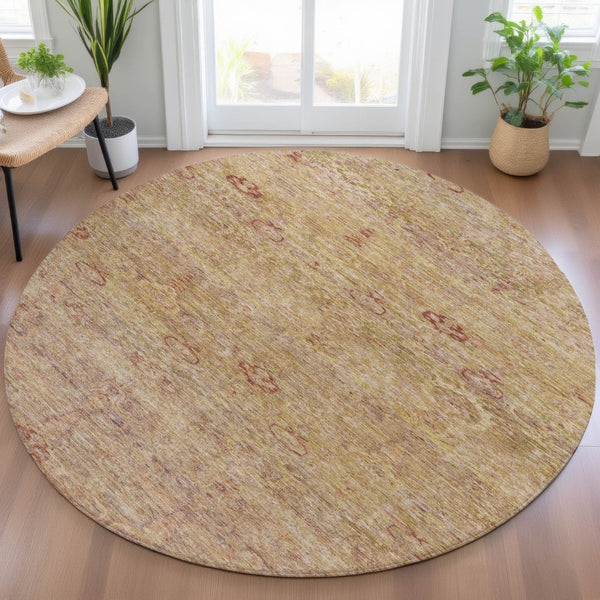 HomeRoots 5' Coral and Copper Oriental Washable Area Rug – Durable, Stylish & Easy-Care for Indoor/Outdoor Use 8' Round 631145