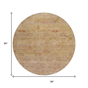 HomeRoots 5' Coral and Copper Oriental Washable Area Rug – Durable, Stylish & Easy-Care for Indoor/Outdoor Use 8' Round 631145