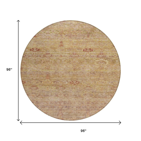 HomeRoots 5' Coral and Copper Oriental Washable Area Rug – Durable, Stylish & Easy-Care for Indoor/Outdoor Use 8' Round 631145