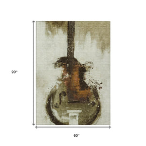 HomeRoots 5' Abstract Washable Area Rug in Rich Brown, Copper & Charcoal - Durable for Indoor & Outdoor Use 5' X 8' 631150