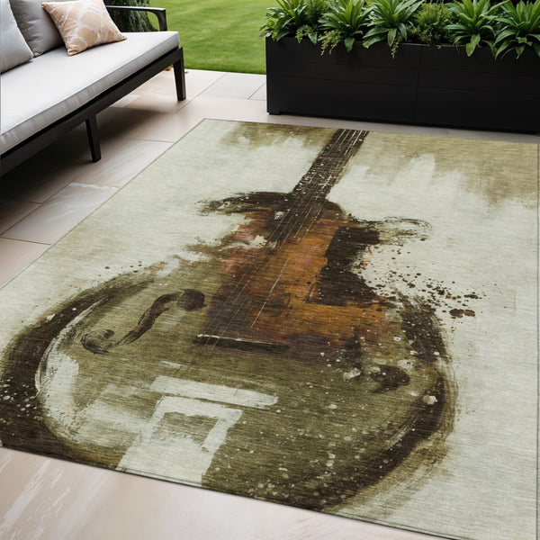 HomeRoots 5' Abstract Washable Area Rug in Rich Brown, Copper & Charcoal - Durable for Indoor & Outdoor Use 5' X 8' 631150