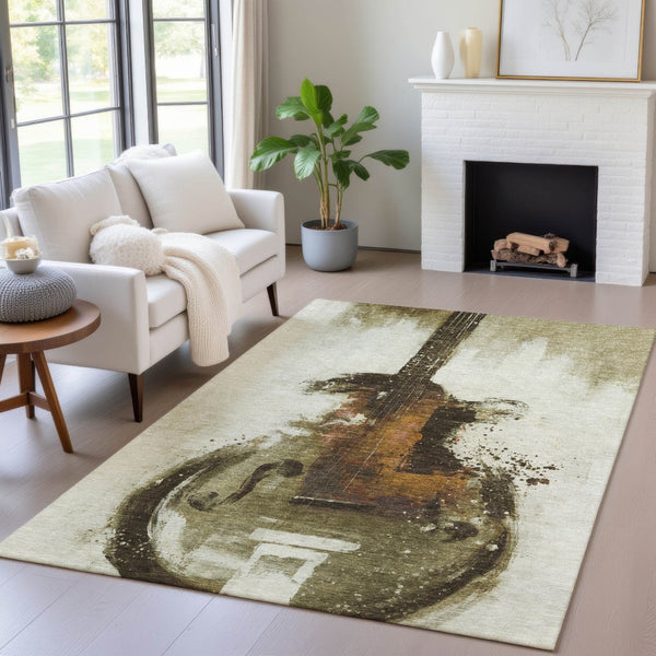 HomeRoots 5' Abstract Washable Area Rug in Rich Brown, Copper & Charcoal - Durable for Indoor & Outdoor Use 5' X 8' 631150
