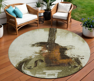 HomeRoots 5' Abstract Washable Area Rug in Rich Brown, Copper & Charcoal - Durable for Indoor & Outdoor Use 8' Round 631151