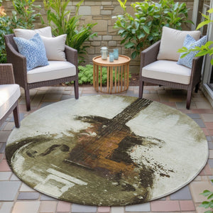 HomeRoots 5' Abstract Washable Area Rug in Rich Brown, Copper & Charcoal - Durable for Indoor & Outdoor Use 8' Round 631151