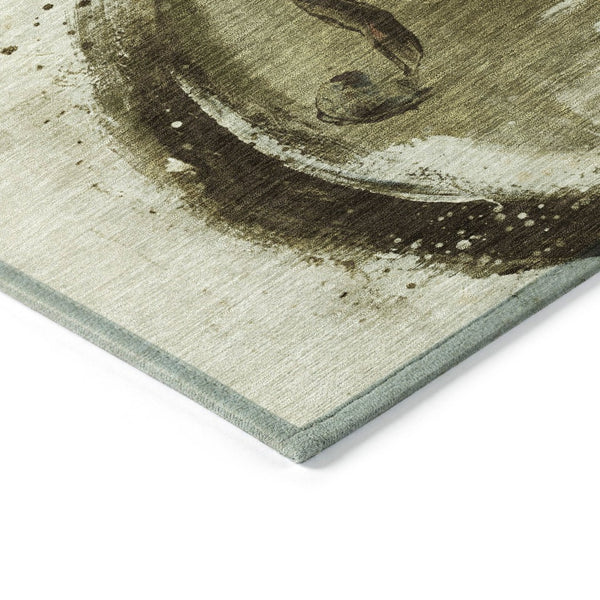 HomeRoots 5' Abstract Washable Area Rug in Rich Brown, Copper & Charcoal - Durable for Indoor & Outdoor Use 8' Round 631151
