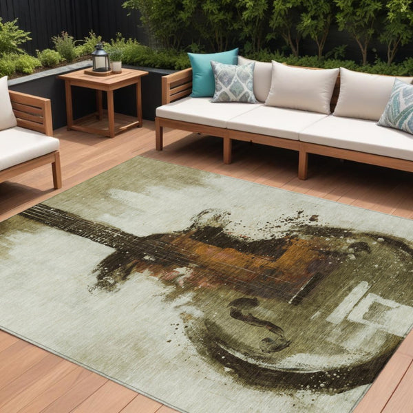 HomeRoots 5' Abstract Washable Area Rug in Rich Brown, Copper & Charcoal - Durable for Indoor & Outdoor Use 8' X 10' 631152