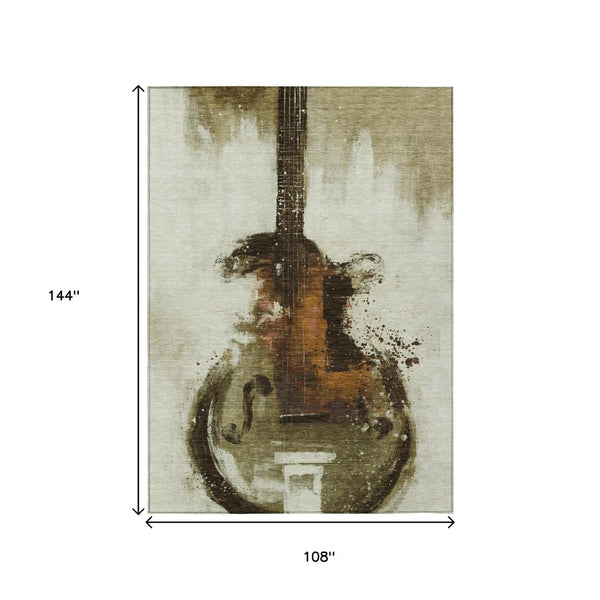 HomeRoots 5' Abstract Washable Area Rug in Rich Brown, Copper & Charcoal - Durable for Indoor & Outdoor Use 9' X 12' 631153
