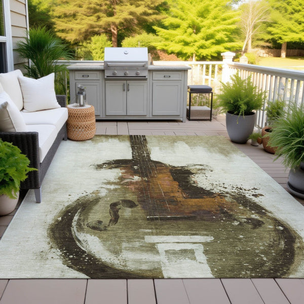 HomeRoots 5' Abstract Washable Area Rug in Rich Brown, Copper & Charcoal - Durable for Indoor & Outdoor Use 9' X 12' 631153