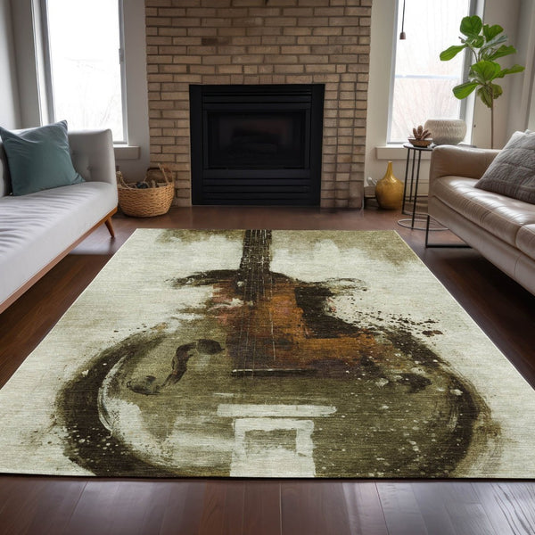 HomeRoots 5' Abstract Washable Area Rug in Rich Brown, Copper & Charcoal - Durable for Indoor & Outdoor Use 9' X 12' 631153