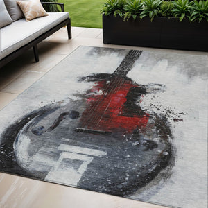 HomeRoots 5' Stylish Gray Charcoal and Red Abstract Area Rug for Indoor Outdoor Durability and Easy Care 5' X 8' 631156