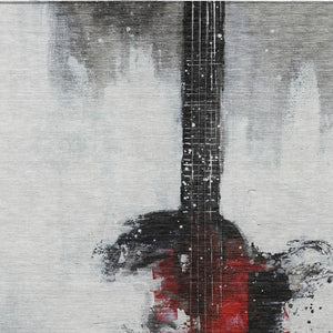 HomeRoots 5' Stylish Gray Charcoal and Red Abstract Area Rug for Indoor Outdoor Durability and Easy Care 5' X 8' 631156