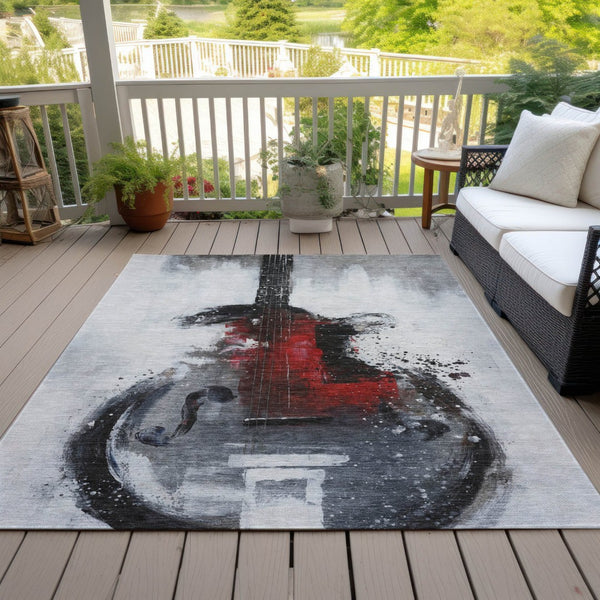 HomeRoots 5' Stylish Gray Charcoal and Red Abstract Area Rug for Indoor Outdoor Durability and Easy Care 5' X 8' 631156