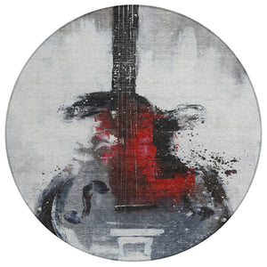 HomeRoots 5' Stylish Gray Charcoal and Red Abstract Area Rug for Indoor Outdoor Durability and Easy Care 8' Round 631157