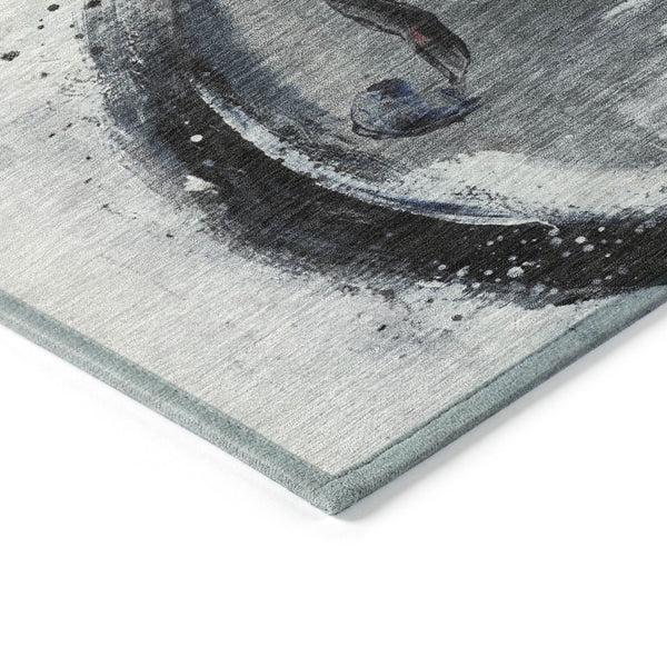 HomeRoots 5' Stylish Gray Charcoal and Red Abstract Area Rug for Indoor Outdoor Durability and Easy Care 8' Round 631157