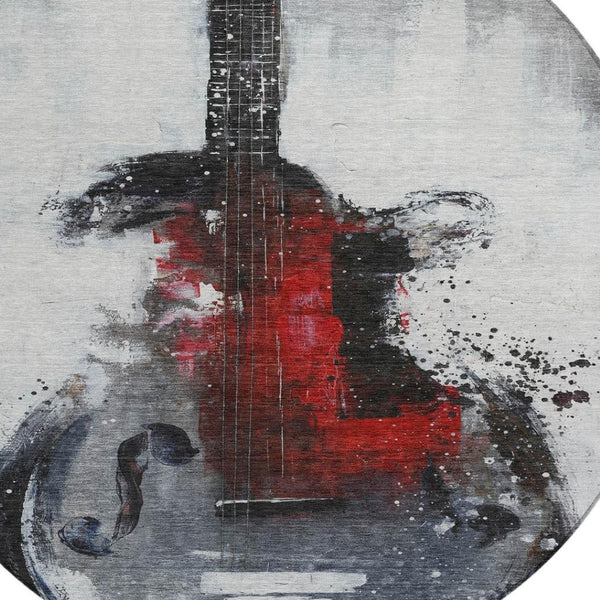 HomeRoots 5' Stylish Gray Charcoal and Red Abstract Area Rug for Indoor Outdoor Durability and Easy Care 8' Round 631157