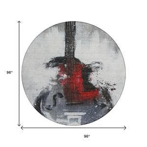 HomeRoots 5' Stylish Gray Charcoal and Red Abstract Area Rug for Indoor Outdoor Durability and Easy Care 8' Round 631157