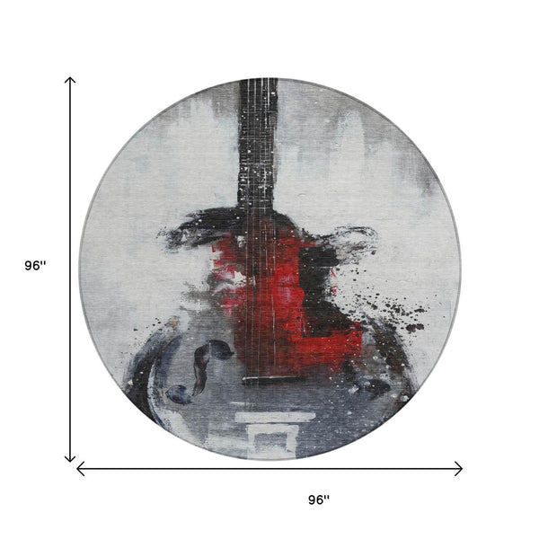 HomeRoots 5' Stylish Gray Charcoal and Red Abstract Area Rug for Indoor Outdoor Durability and Easy Care 8' Round 631157