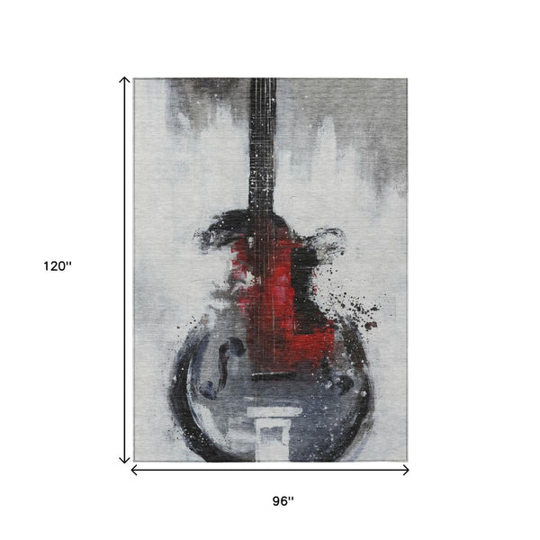 HomeRoots 5' Stylish Gray Charcoal and Red Abstract Area Rug for Indoor Outdoor Durability and Easy Care 8' X 10' 631158