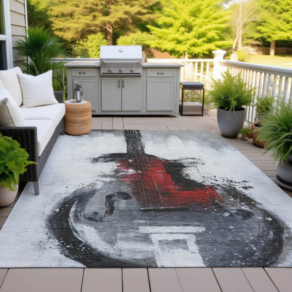 HomeRoots 5' Stylish Gray Charcoal and Red Abstract Area Rug for Indoor Outdoor Durability and Easy Care 8' X 10' 631158