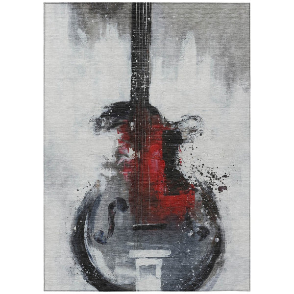 HomeRoots 5' Stylish Gray Charcoal and Red Abstract Area Rug for Indoor Outdoor Durability and Easy Care 8' X 10' 631158