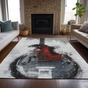 HomeRoots 5' Stylish Gray Charcoal and Red Abstract Area Rug for Indoor Outdoor Durability and Easy Care 8' X 10' 631158
