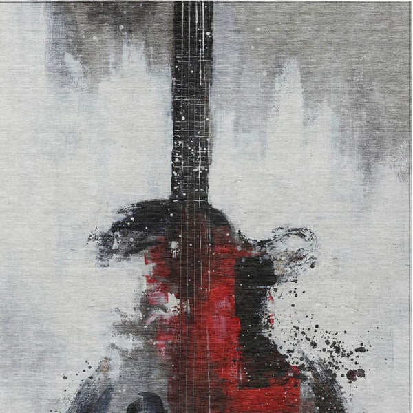 HomeRoots 5' Stylish Gray Charcoal and Red Abstract Area Rug for Indoor Outdoor Durability and Easy Care 9' X 12' 631159