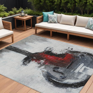 HomeRoots 5' Stylish Gray Charcoal and Red Abstract Area Rug for Indoor Outdoor Durability and Easy Care 9' X 12' 631159