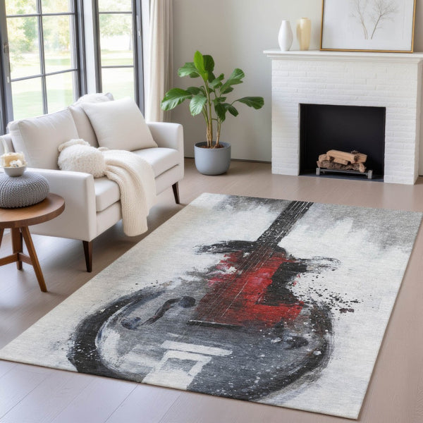 HomeRoots 5' Stylish Gray Charcoal and Red Abstract Area Rug for Indoor Outdoor Durability and Easy Care 9' X 12' 631159