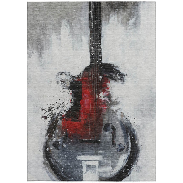 HomeRoots 5' Stylish Gray Charcoal and Red Abstract Area Rug for Indoor Outdoor Durability and Easy Care 10' X 14' 631160