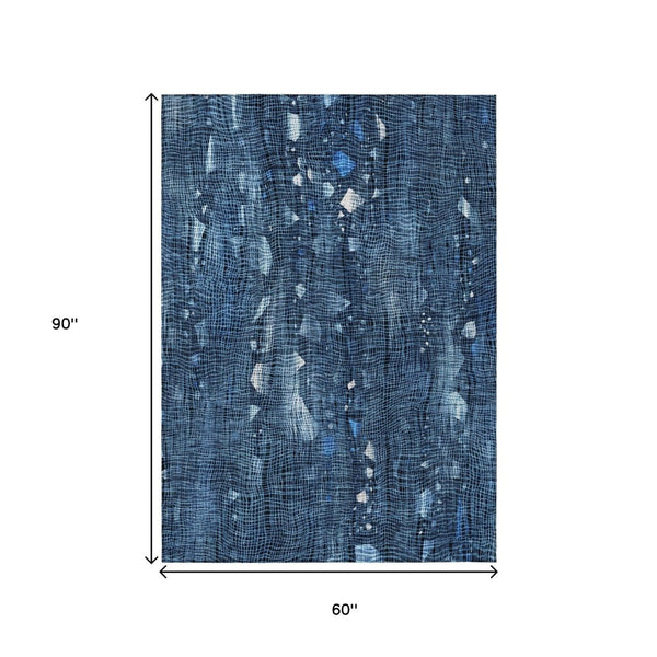HomeRoots 5' Blue and Ivory Abstract Area Rug – Washable and Durable for Indoor and Outdoor Living Spaces 5' X 8' 631162