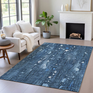 HomeRoots 5' Blue and Ivory Abstract Area Rug – Washable and Durable for Indoor and Outdoor Living Spaces 5' X 8' 631162