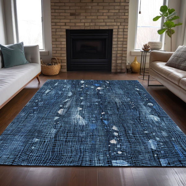 HomeRoots 5' Blue and Ivory Abstract Area Rug – Washable and Durable for Indoor and Outdoor Living Spaces 5' X 8' 631162