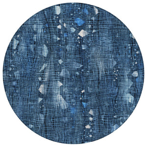 HomeRoots 5' Blue and Ivory Abstract Area Rug – Washable and Durable for Indoor and Outdoor Living Spaces 8' Round 631163