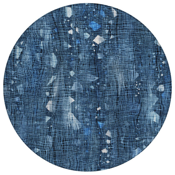 HomeRoots 5' Blue and Ivory Abstract Area Rug – Washable and Durable for Indoor and Outdoor Living Spaces 8' Round 631163