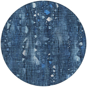 HomeRoots 5' Blue and Ivory Abstract Area Rug – Washable and Durable for Indoor and Outdoor Living Spaces 8' Round 631163