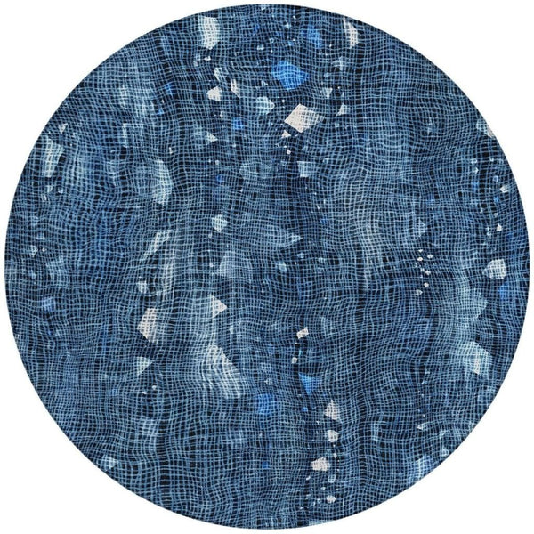 HomeRoots 5' Blue and Ivory Abstract Area Rug – Washable and Durable for Indoor and Outdoor Living Spaces 8' Round 631163