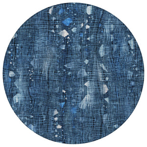 HomeRoots 5' Blue and Ivory Abstract Area Rug – Washable and Durable for Indoor and Outdoor Living Spaces 8' Round 631163