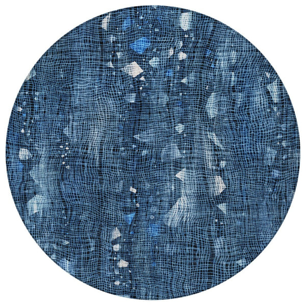 HomeRoots 5' Blue and Ivory Abstract Area Rug – Washable and Durable for Indoor and Outdoor Living Spaces 8' Round 631163