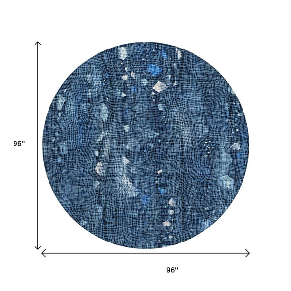 HomeRoots 5' Blue and Ivory Abstract Area Rug – Washable and Durable for Indoor and Outdoor Living Spaces 8' Round 631163