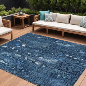 HomeRoots 5' Blue and Ivory Abstract Area Rug – Washable and Durable for Indoor and Outdoor Living Spaces 8' X 10' 631164