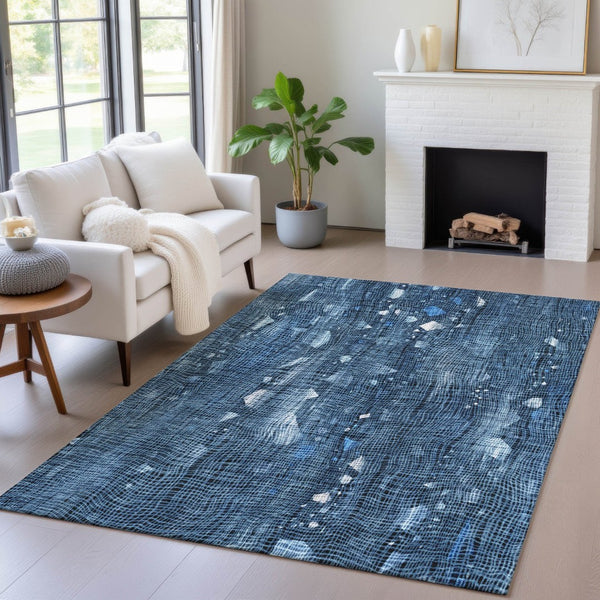 HomeRoots 5' Blue and Ivory Abstract Area Rug – Washable and Durable for Indoor and Outdoor Living Spaces 8' X 10' 631164