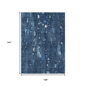 HomeRoots 5' Blue and Ivory Abstract Area Rug – Washable and Durable for Indoor and Outdoor Living Spaces 9' X 12' 631165