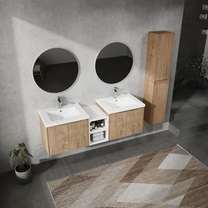English Elm 60" Wall-Mounted Bathroom Vanity Set With Soft Close Doors, Resin Sinks & Organized Side Cabinets W999S00231
