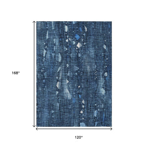 HomeRoots 5' Blue and Ivory Abstract Area Rug – Washable and Durable for Indoor and Outdoor Living Spaces 10' X 14' 631166