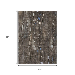HomeRoots 5' Modern Chocolate and Beige Abstract Washable Area Rug for Indoor and Outdoor Use, Durable Style 5' X 8' 631168