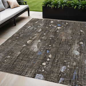 HomeRoots 5' Modern Chocolate and Beige Abstract Washable Area Rug for Indoor and Outdoor Use, Durable Style 5' X 8' 631168