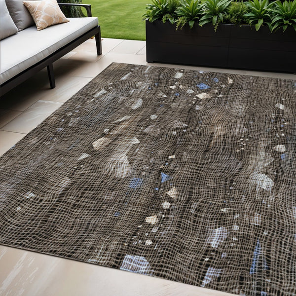 HomeRoots 5' Modern Chocolate and Beige Abstract Washable Area Rug for Indoor and Outdoor Use, Durable Style 5' X 8' 631168